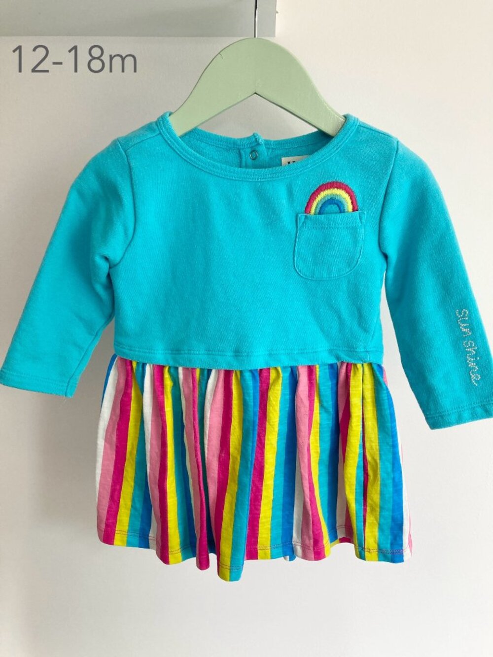 💙2/$25 Hatley 12-18 Months Baby Toddler Rainbow Blue Long Sleeve Dress Spring